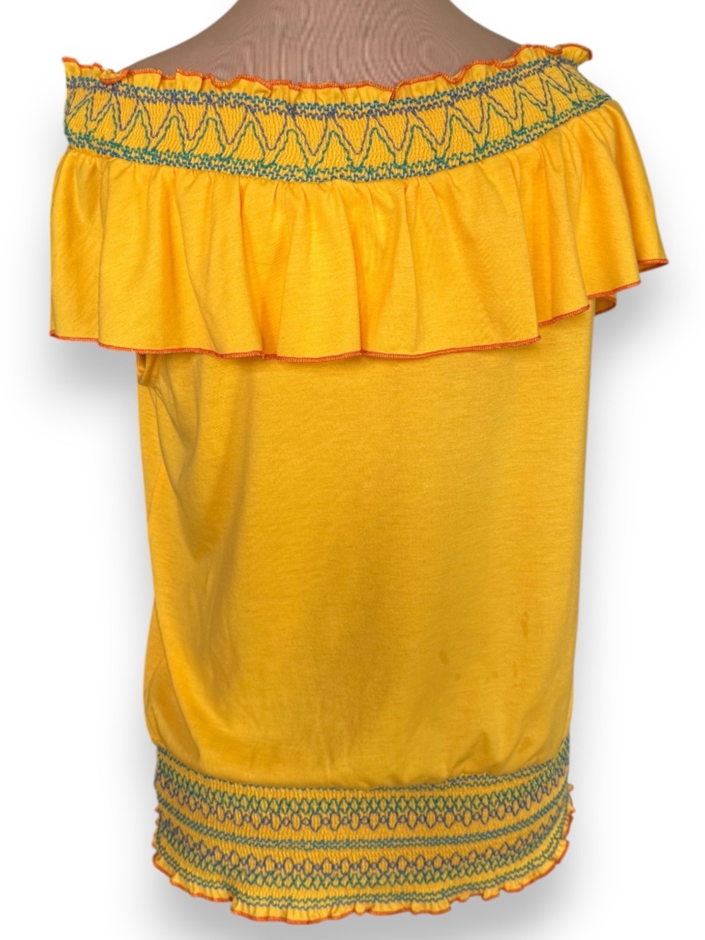 CHANCES R Yellow Off Shoulder Smocked Embroidered Top Size XL - Picture 3 of 6